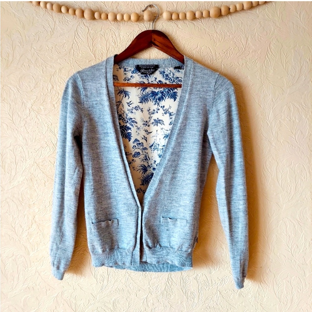 Scotch & Soda gray cardigan sweater with contrasting printed back size 1 (Small)